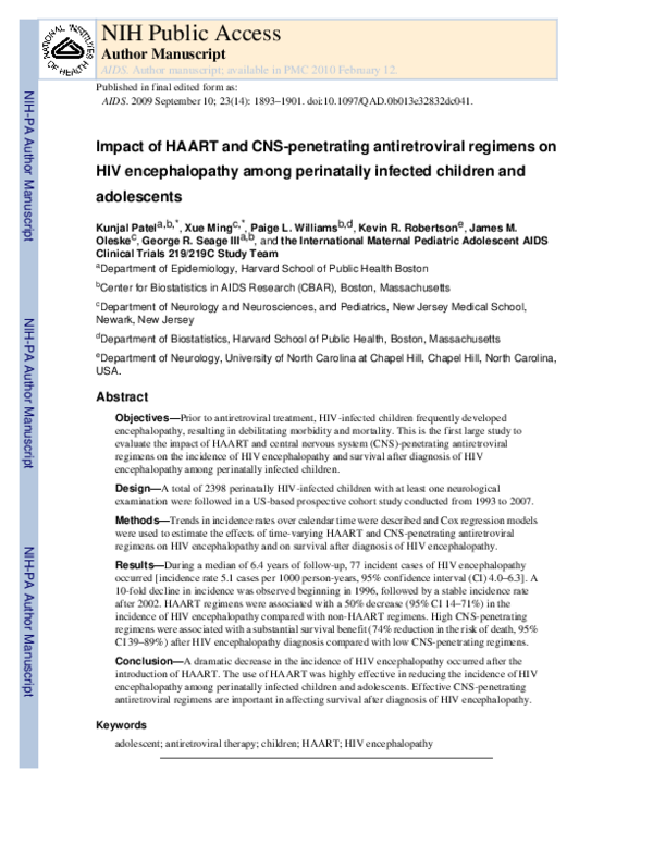 (PDF) Impact of HAART and CNS-penetrating antiretroviral regimens on ...
