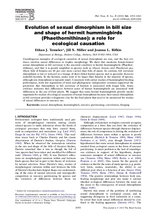 (PDF) Evolution of sexual dimorphism in bill size and shape of hermit ...