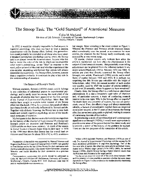 (PDF) The Stroop task: The 
