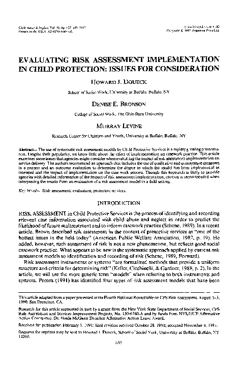 (PDF) Evaluating risk assessment implementation in child protection ...