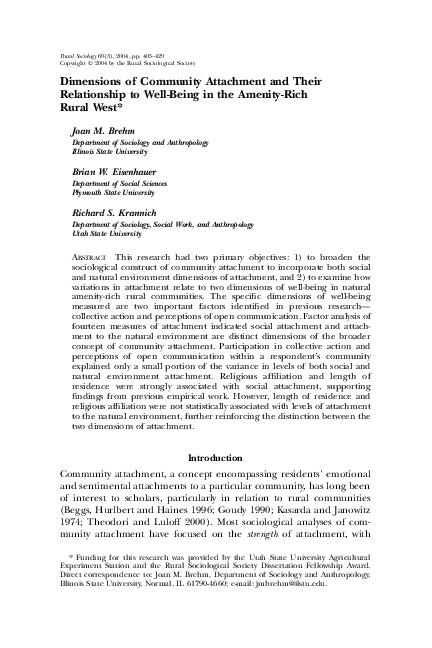 (PDF) Dimensions of Community Attachment and Their Relationship to Well ...