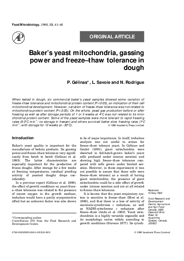(PDF) Baker's yeast mitochondria, gassing power and freezethaw