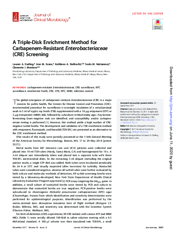 (PDF) A Triple Disk Enrichment Method for CRE Screening