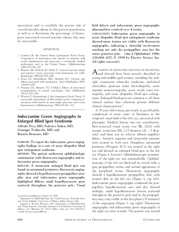 (PDF) Indocyanine green angiography in enlarged blind spot syndrome