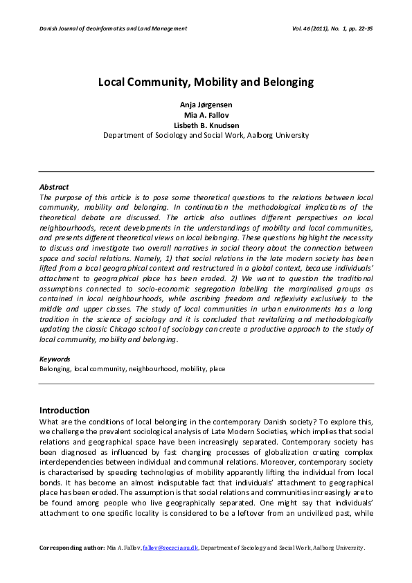 (PDF) Local Community, Mobility and Belonging