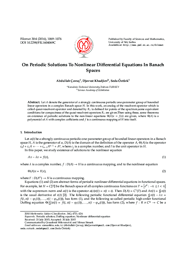 (PDF) On periodic solutions to nonlinear differential equations in ...