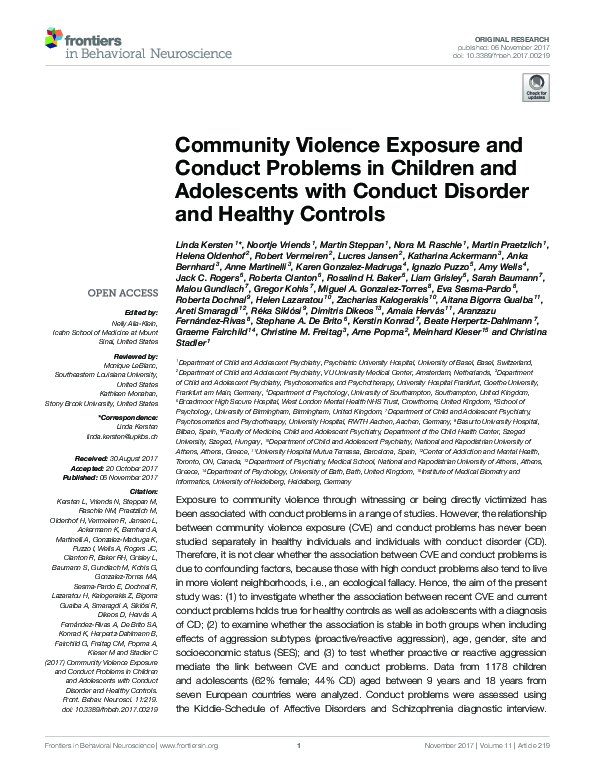 (PDF) Community Violence Exposure and Conduct Problems in Children and ...