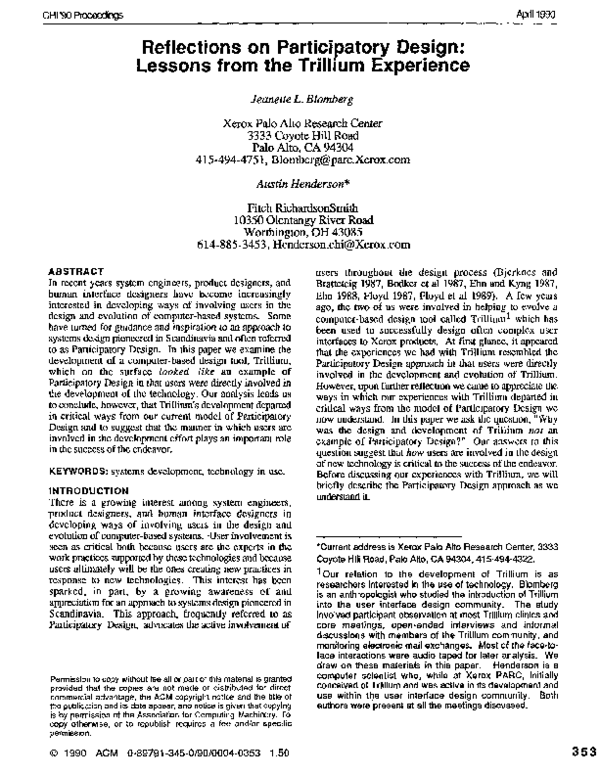 (PDF) Reflections on participatory design lessons from the trillium