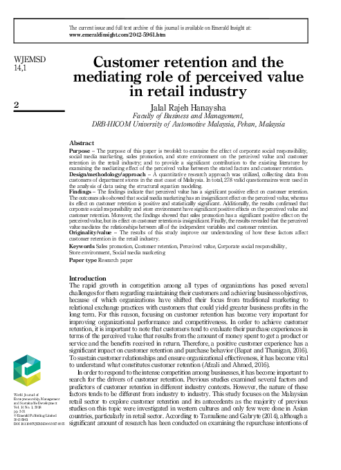 (PDF) Customer retention and the mediating role of perceived value in ...