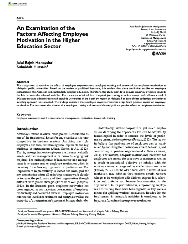 (PDF) An Examination of the Factors Affecting Employee Motivation in ...