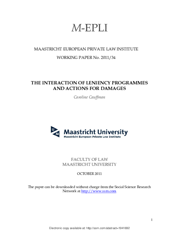 (PDF) The Interaction of Leniency Programmes and Actions for Damages