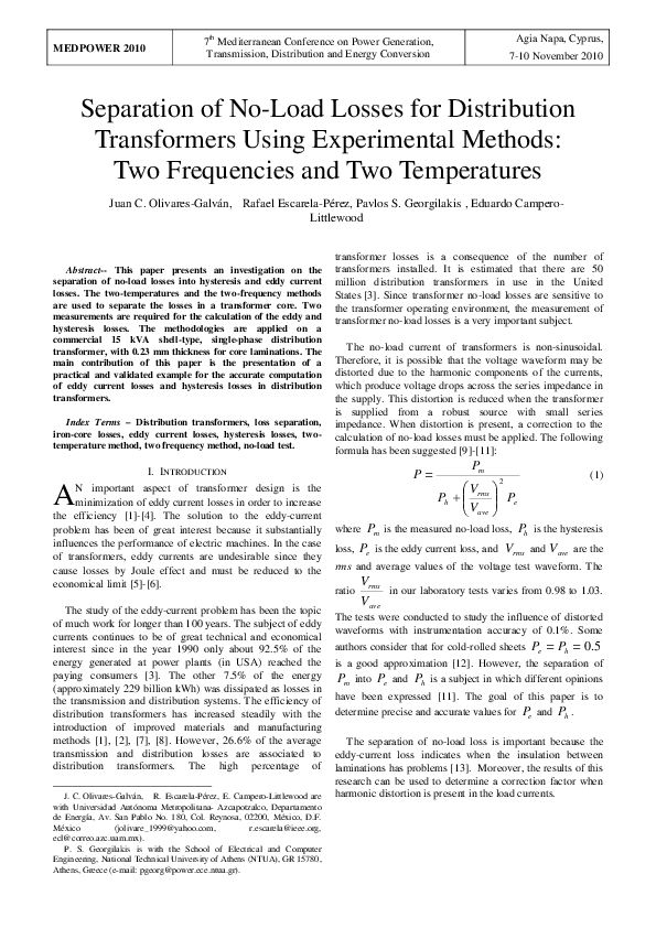 (PDF) Separation of core losses in distribution transformers using ...