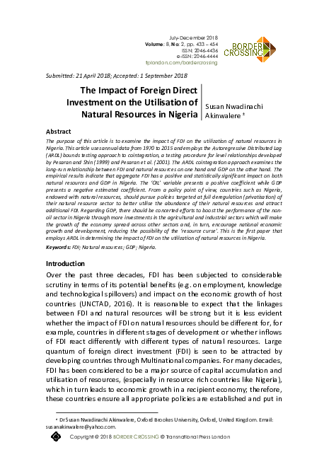 (PDF) The Impact of Foreign Direct Investment on the Utilisation of ...