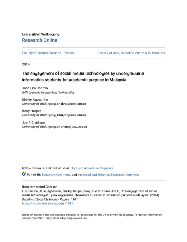 (PDF) The engagement of social media technologies by undergraduate ...