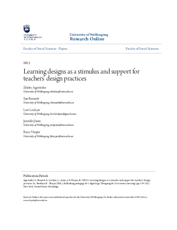 (PDF) Learning Designs as a Stimulus and Support for Teachers’ Design ...