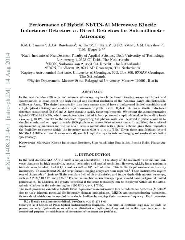 (PDF) Performance of hybrid NbTiN-Al microwave kinetic inductance ...