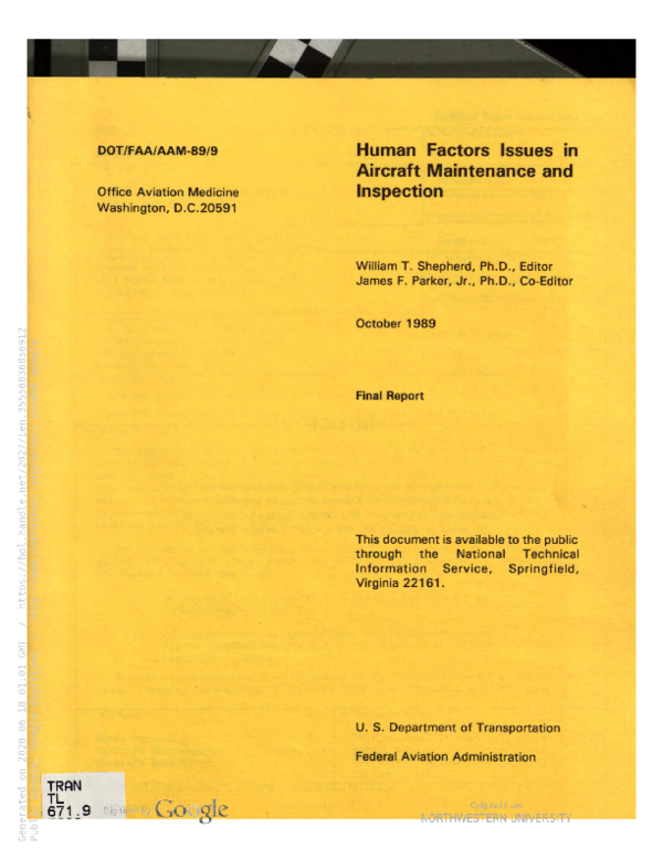 (PDF) Human factors issues in aircraft maintenance and inspection