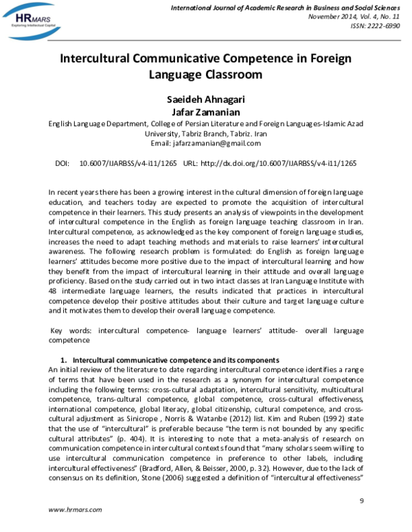 Pdf Intercultural Communicative Competence In Foreign Language Education Questions Of Theory Pdf Intercultural Communicative Competence In Foreign Language Education Questions Of Theory