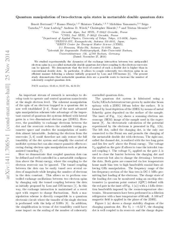 (PDF) Quantum Manipulation of Two-Electron Spin States in Isolated ...