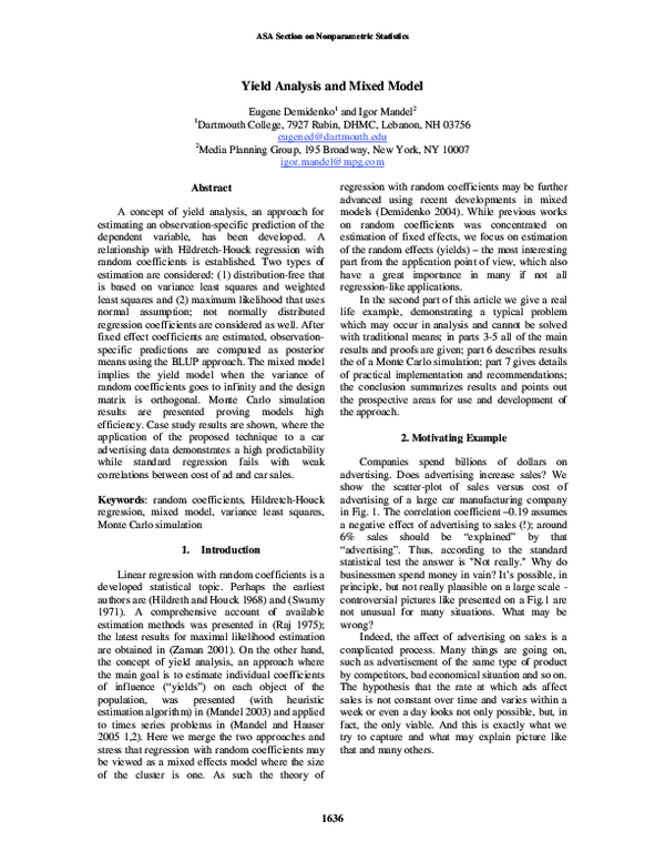 (PDF) Yield Analysis and Mixed Model