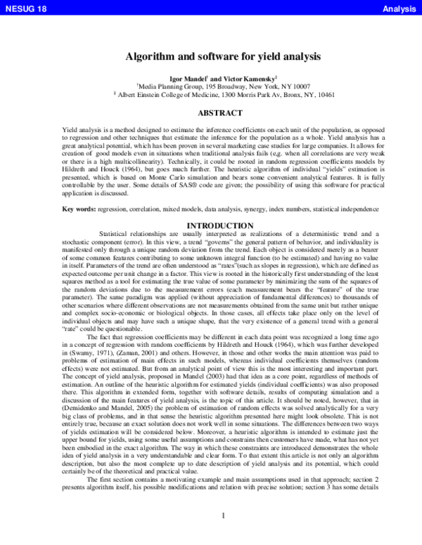 (PDF) Algorithm and software for yield analysis