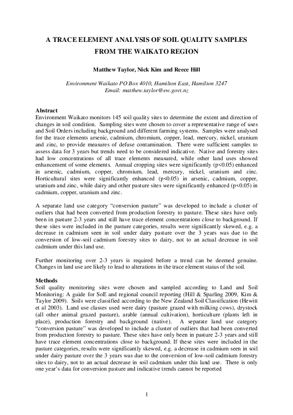 (PDF) A Trace Element Analysis of Soil Quality Samples from the Waikato ...