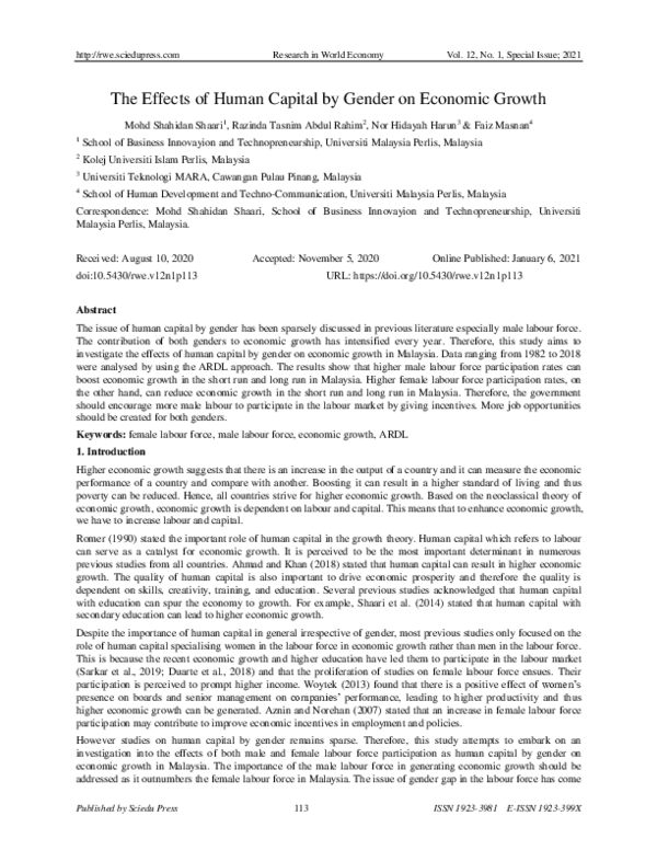 (PDF) The Effects of Human Capital by Gender on Economic Growth