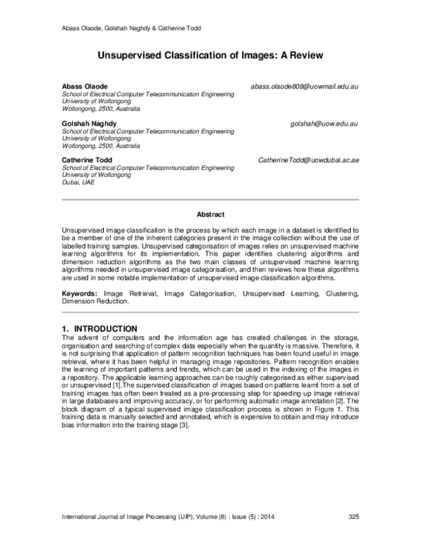Pdf Unsupervised Classification Of Images A Review