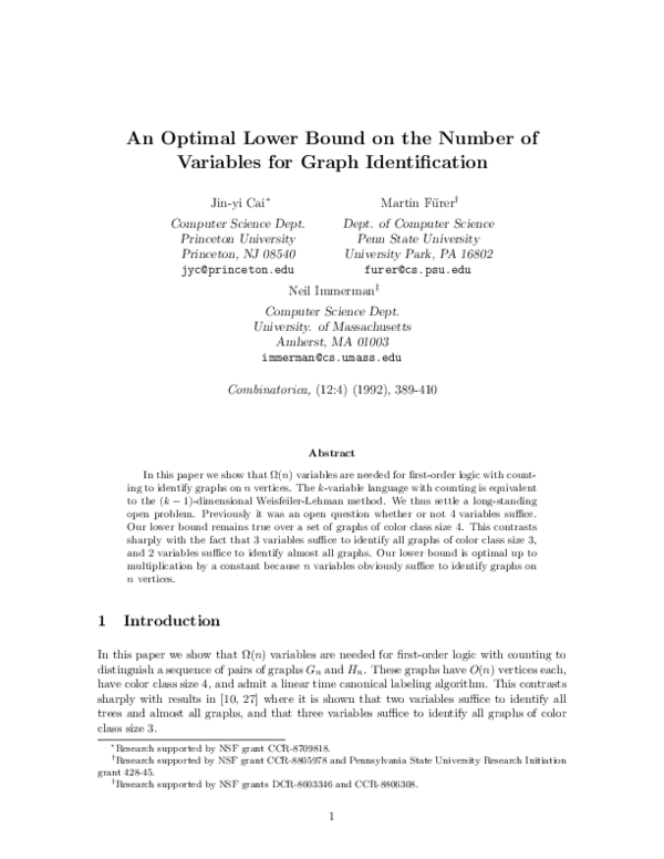(PDF) An optimal lower bound on the number of variables for graph ...