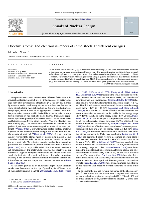 (PDF) Effective atomic and electron numbers of some steels at different ...