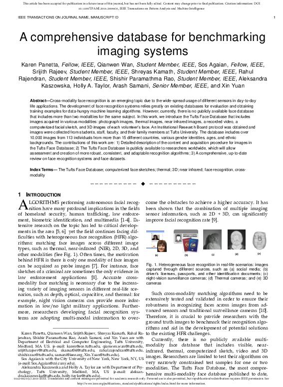 (PDF) A comprehensive database for benchmarking imaging systems