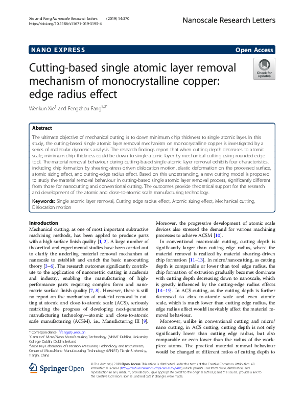 (PDF) Cutting-based single atomic layer removal mechanism of ...