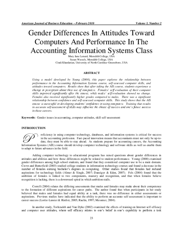 (PDF) Gender Differences In Attitudes Toward Computers And Performance ...