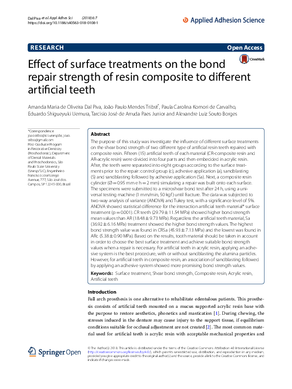 (PDF) Effect of surface treatments on the bond repair strength of resin ...