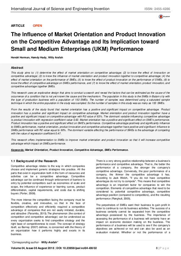 (PDF) The Influence of Market Orientation and Product Innovation on the ...