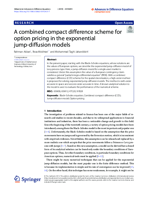 (PDF) A combined compact difference scheme for option pricing in the ...