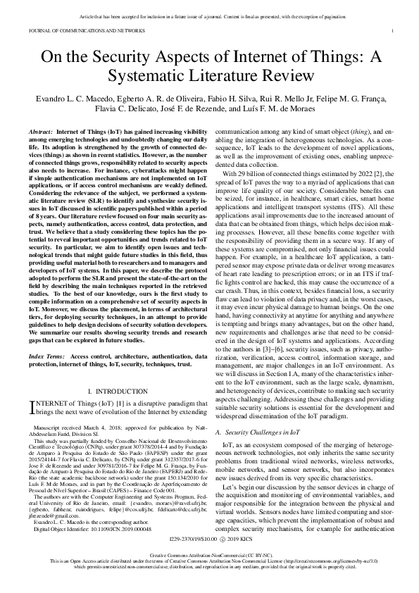 (PDF) On the security aspects of Internet of Things: A systematic ...