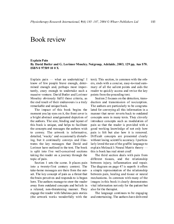 (PDF) Explain Pain. By David Butler and G. Lorimor Moseley. Noigroup