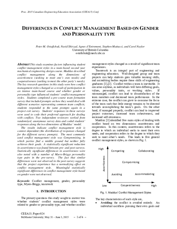 (PDF) Differences in Conflict Management Based on Gender and ...