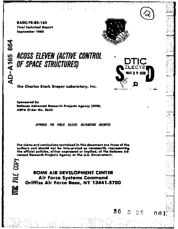 PDF) ACOSS Eleven (Active Control of Space Structures). Volume 1