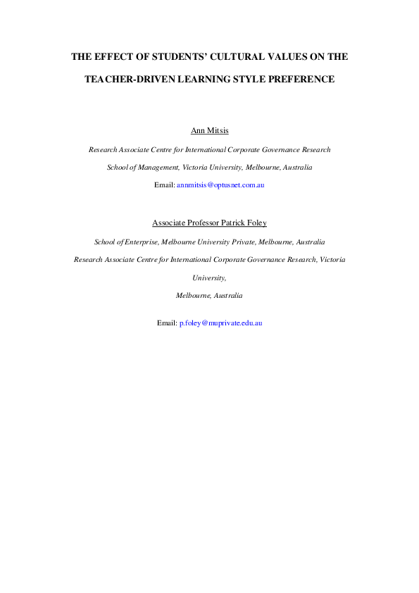 (PDF) The effect of students' cultural values on the teacher-driven ...
