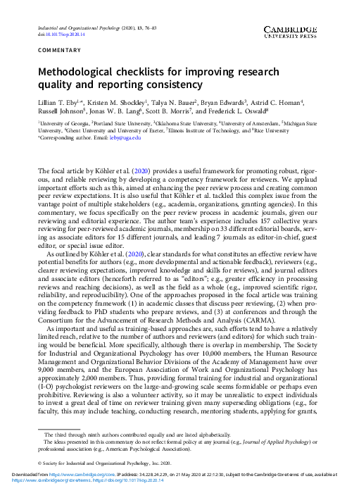 (PDF) Methodological checklists for improving research quality and ...