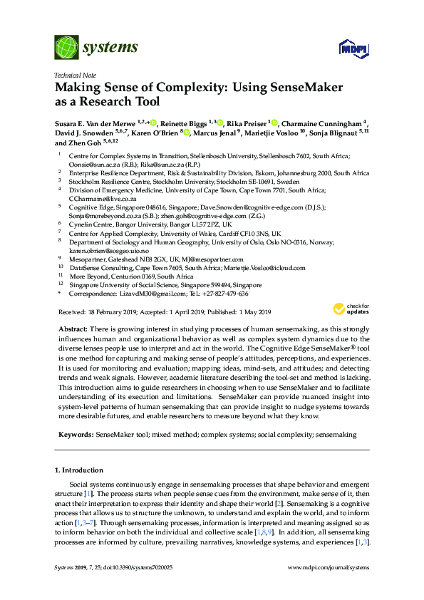 (PDF) Making Sense of Complexity: Using SenseMaker as a Research Tool