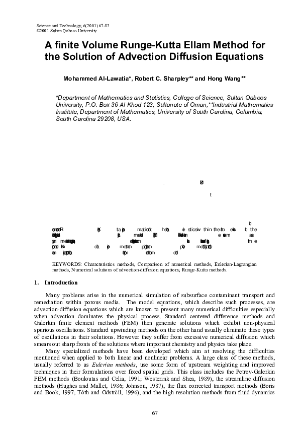 (PDF) A finite Volume RungeKutta Ellam Method for the Solution of