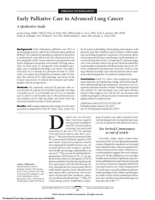 (PDF) Early Palliative Care in Advanced Lung Cancer