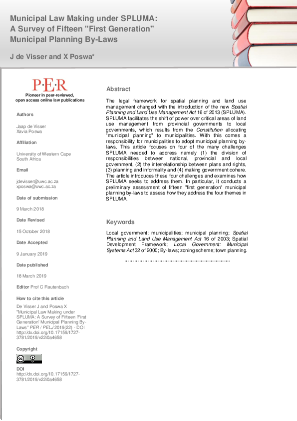 (PDF) Municipal Law Making under SPLUMA: A Survey of Fifteen 