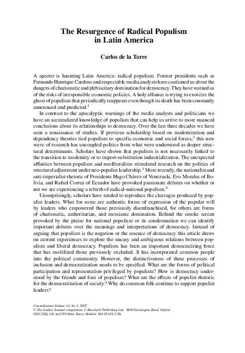 (PDF) The Resurgence of Radical Populism in Latin America