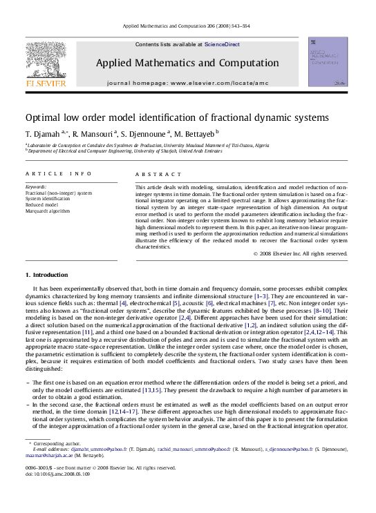 (PDF) Optimal low order model identification of fractional dynamic systems