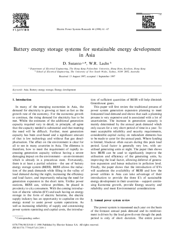 (PDF) Battery energy storage systems for sustainable energy development ...
