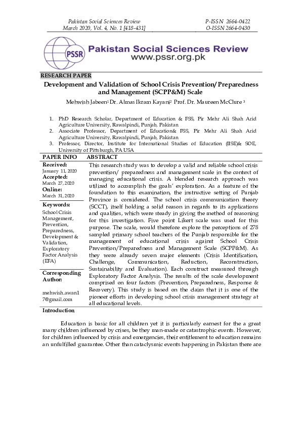 (PDF) Development and Validation of School Crisis Prevention ...